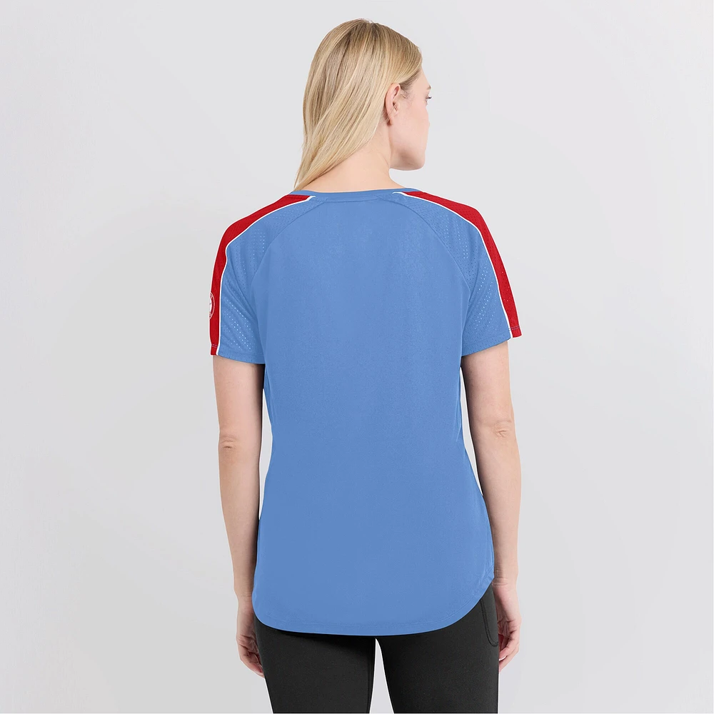 Fanatics pour femmes bleu clair/rouge St. Louis Cardinals True Classic League Diva Pinstripe Raglan T-shirt à col en V