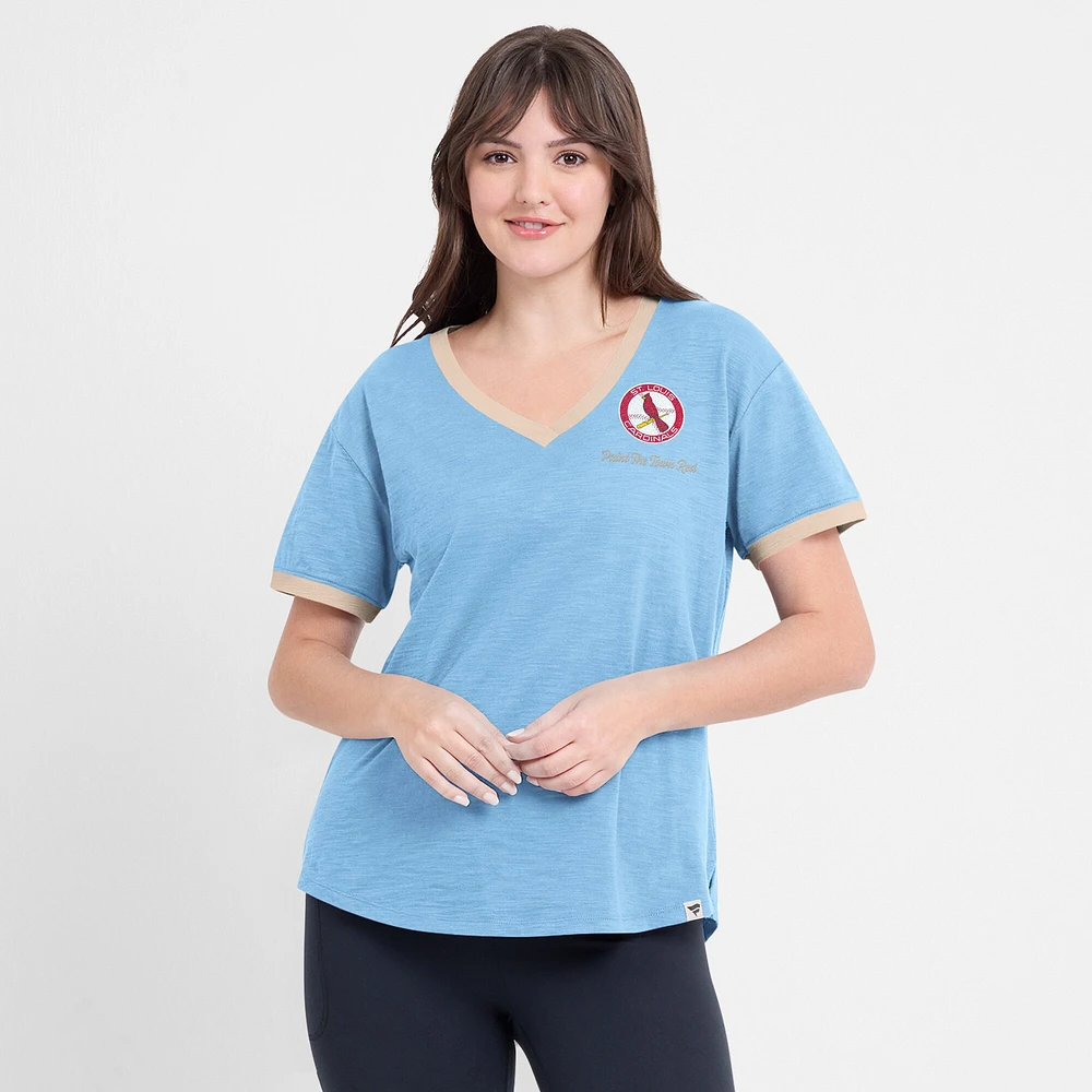 Women's Fanatics Light Blue St. Louis Cardinals Binge Worthy Stadium Slub V-Neck T-Shirt