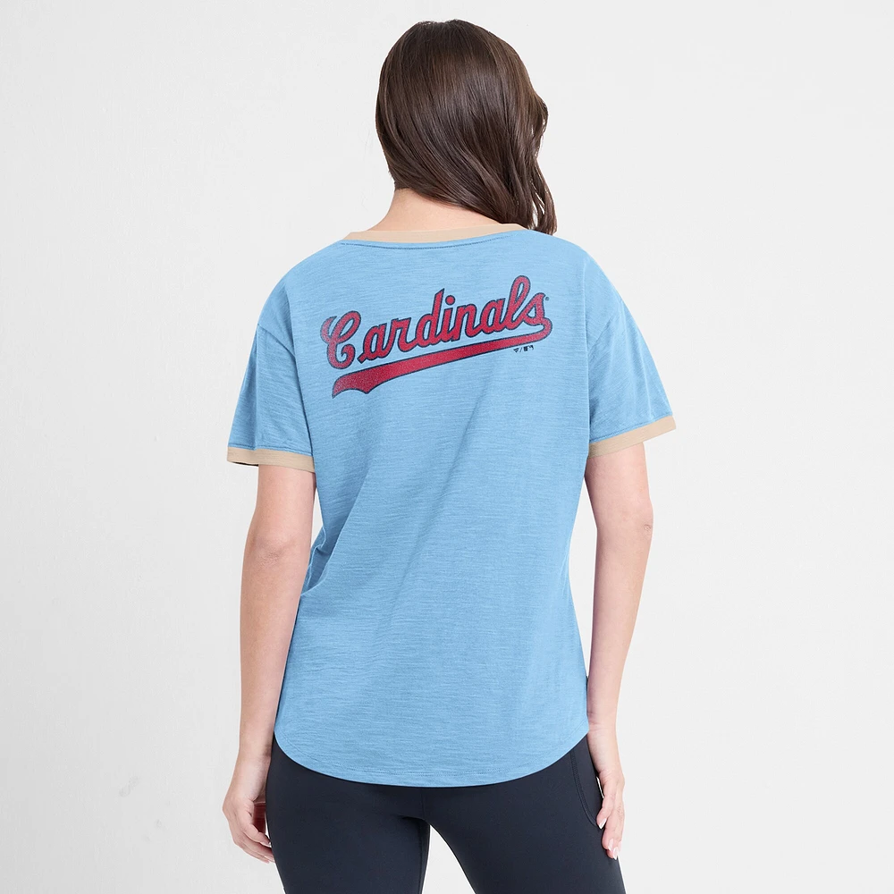Women's Fanatics Light Blue St. Louis Cardinals Binge Worthy Stadium Slub V-Neck T-Shirt