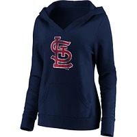 Women's Fanatics Navy St. Louis Cardinals Core Team Crossover V-Neck Pullover Hoodie