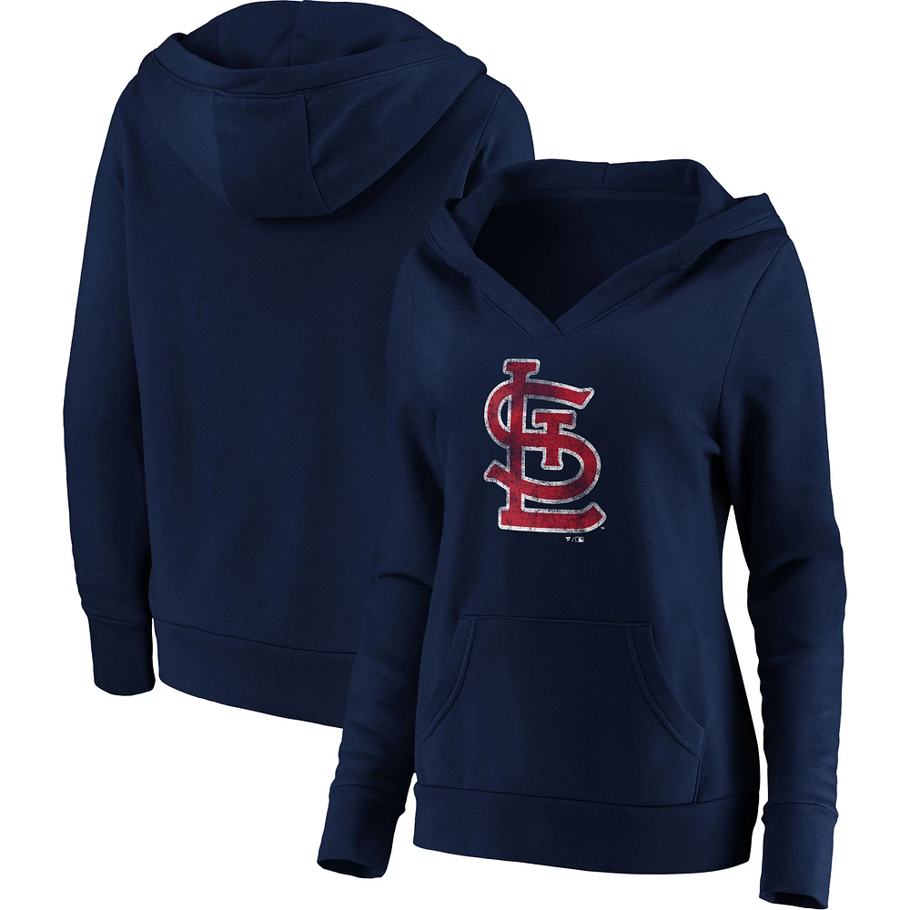 Women's Fanatics Navy St. Louis Cardinals Core Team Crossover V-Neck Pullover Hoodie