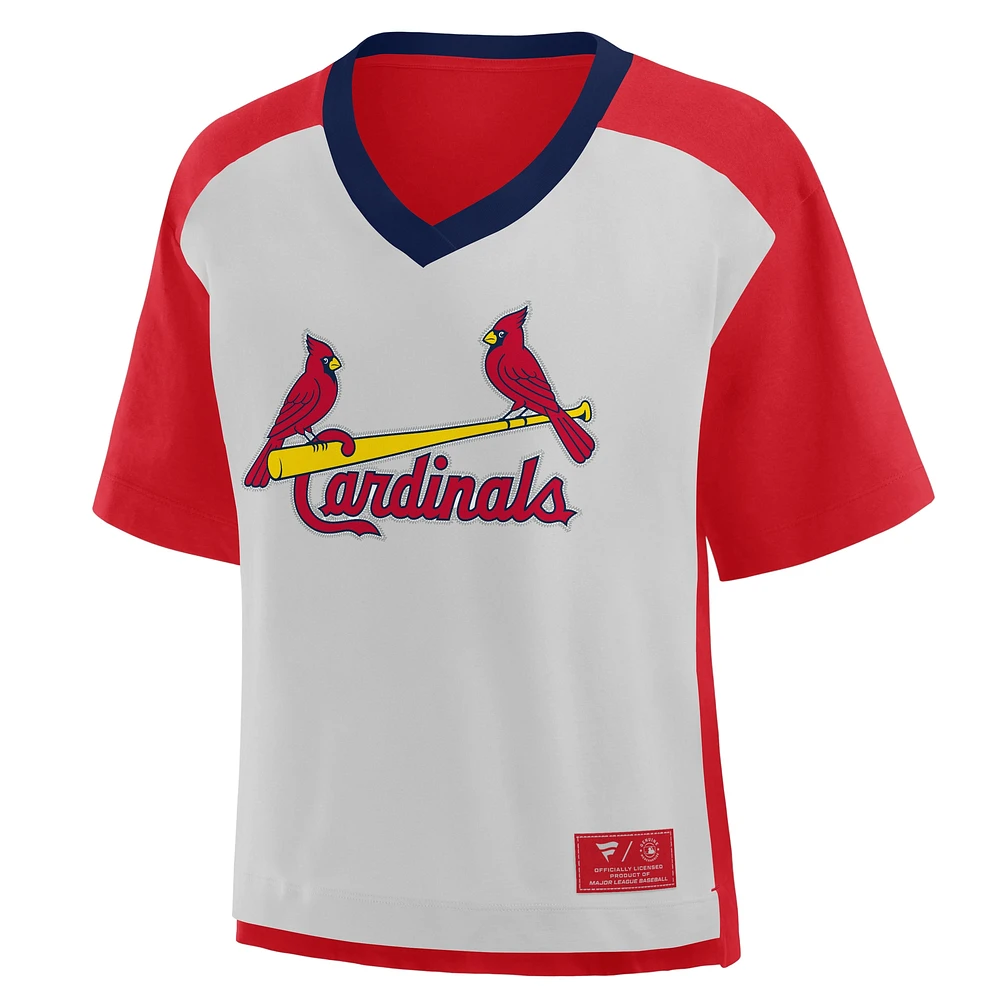 Women's Fanatics Red/Graphite St. Louis Cardinals Oversized Race To Win V-Neck T-Shirt