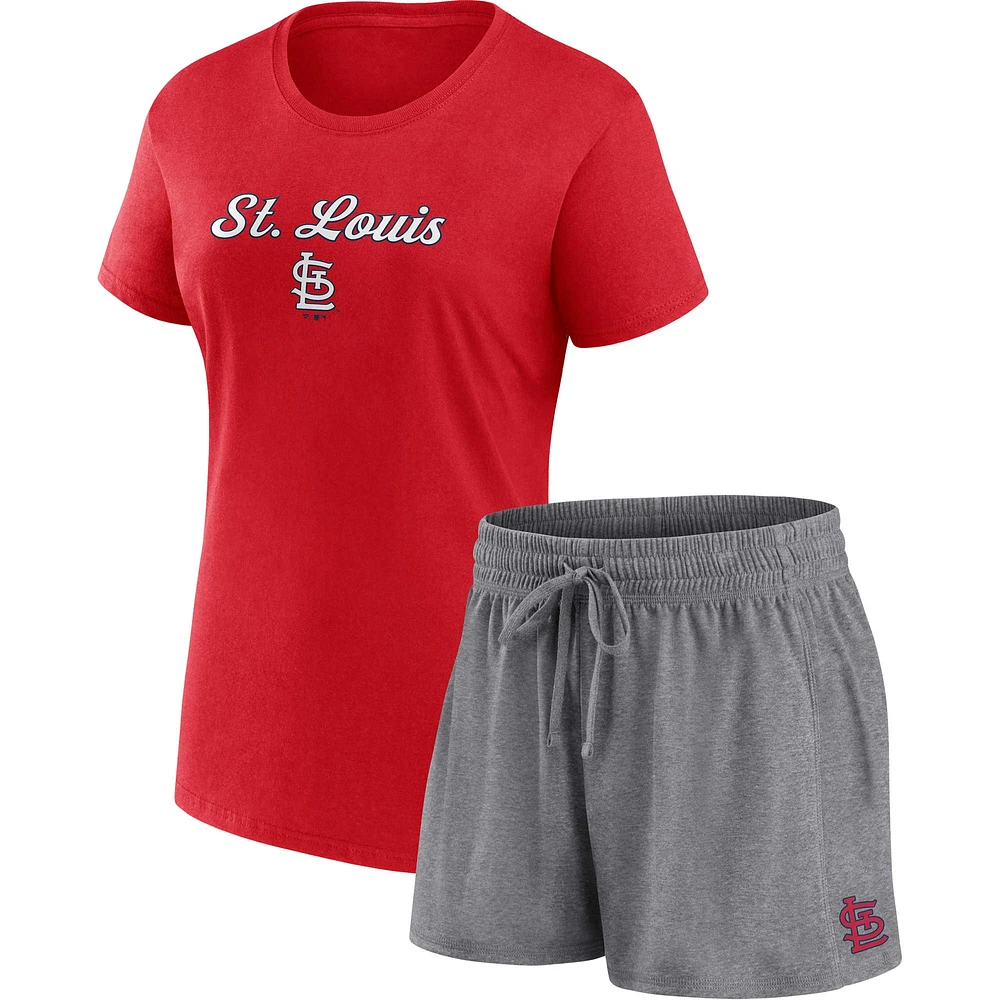 Women's Fanatics Red/Gray St. Louis Cardinals Script T-Shirt & Shorts Combo Set