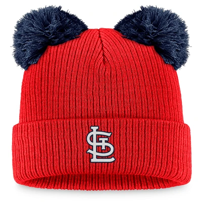 Bonnet en tricot à revers à double pompon Fanatics rouge/marine St. Louis Cardinals pour femmes