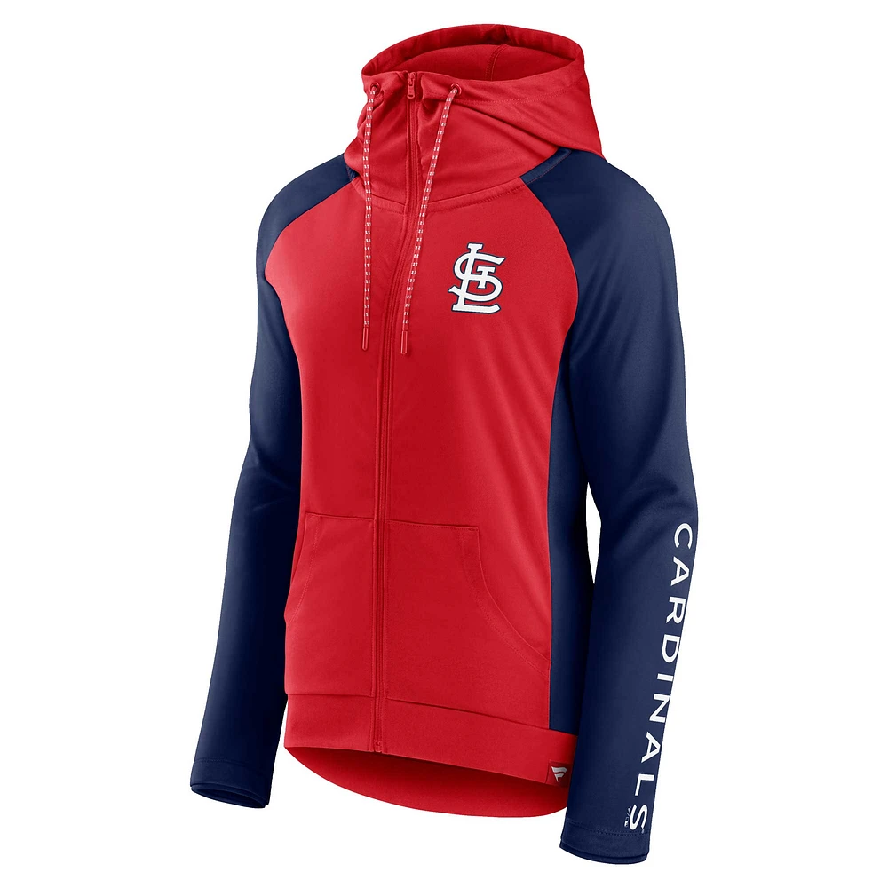 Sweat à capuche entièrement zippé raglan emblématique Fanatics pour femmes, rouge/marine, St. Louis Cardinals