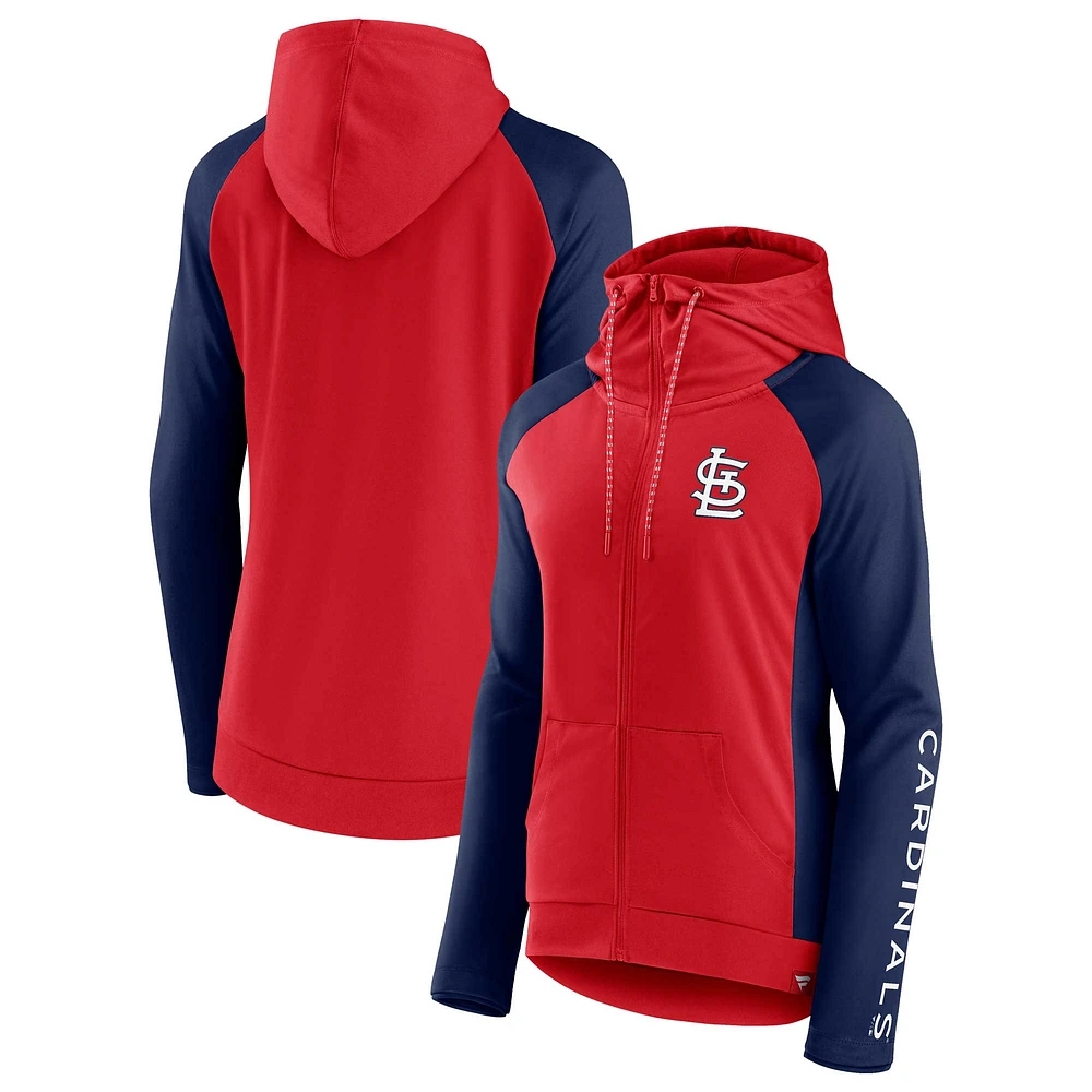 Sweat à capuche entièrement zippé raglan emblématique Fanatics pour femmes, rouge/marine, St. Louis Cardinals