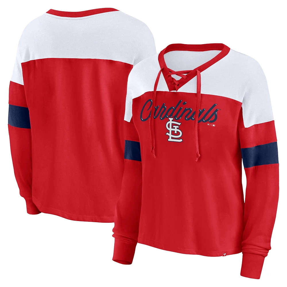 T-shirt à manches longues et col en V Fanatics pour femmes, rouge/blanc, St. Louis Cardinals Even Match