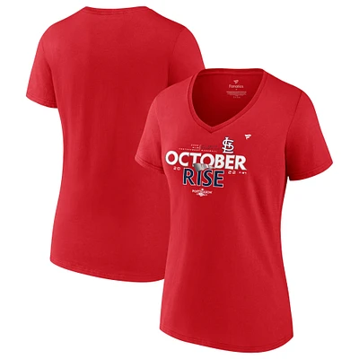 T-shirt à col en V Fanatics Red St. Louis Cardinals pour femmes, vestiaire d'après-saison 2022