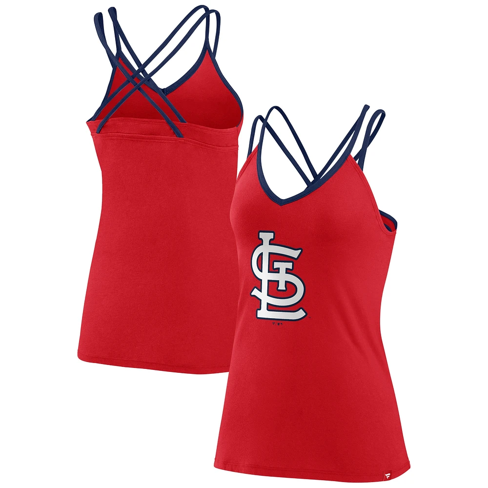 Débardeur rouge Fanatics St. Louis Cardinals Barrel It Up à col en V dans le dos croisé pour femmes