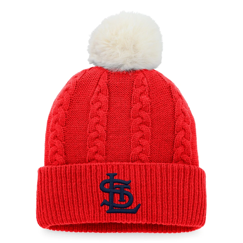 Bonnet en tricot à revers torsadé Fanatics rouges St. Louis Cardinals pour femmes avec pompon