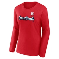 Women's Fanatics Red St. Louis Cardinals Run The Bases Long Sleeve T-Shirt & Cuffed Knit Hat with Pom Combo Set