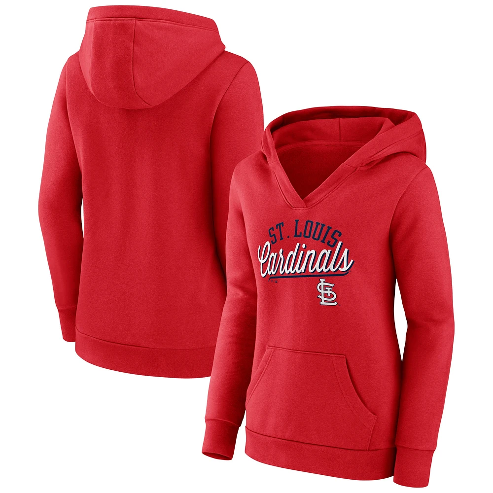 Sweat à capuche rouge Fanatics St. Louis Cardinals Simplicity Crossover col en V pour femmes