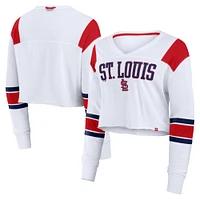 Women's Fanatics  White St. Louis Cardinals Stretch Cropped Fashion Long Sleeve T-Shirt