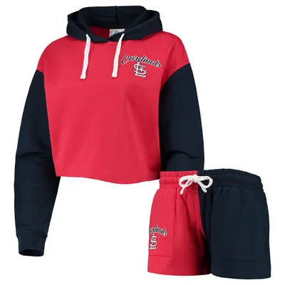St. Louis Cardinals FOCO Women's Color-Block Pullover Hoodie & Shorts Lounge Set - Red/Navy