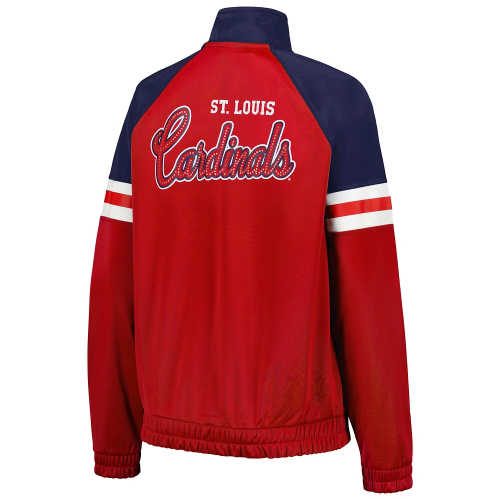 Veste de survêtement entièrement zippée G-III 4Her par Carl Banks pour femmes, rouge, St. Louis Cardinals First Place Raglan