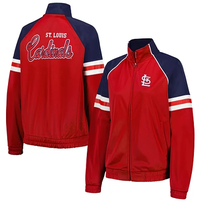 Veste de survêtement entièrement zippée G-III 4Her par Carl Banks pour femmes, rouge, St. Louis Cardinals First Place Raglan