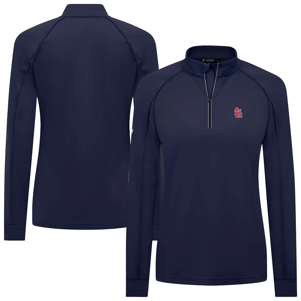 Women's Levelwear Navy St. Louis Cardinals Kinetic Insignia 2.0 Raglan Quarter-Zip Top