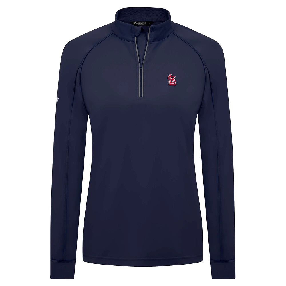 Women's Levelwear Navy St. Louis Cardinals Kinetic Insignia 2.0 Raglan Quarter-Zip Top