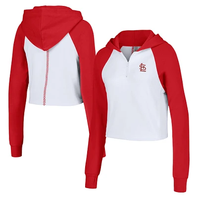 Women's Lusso White St. Louis Cardinals Jane Raglan Quarter-Zip Tri-Blend Cropped Pullover Hoodie