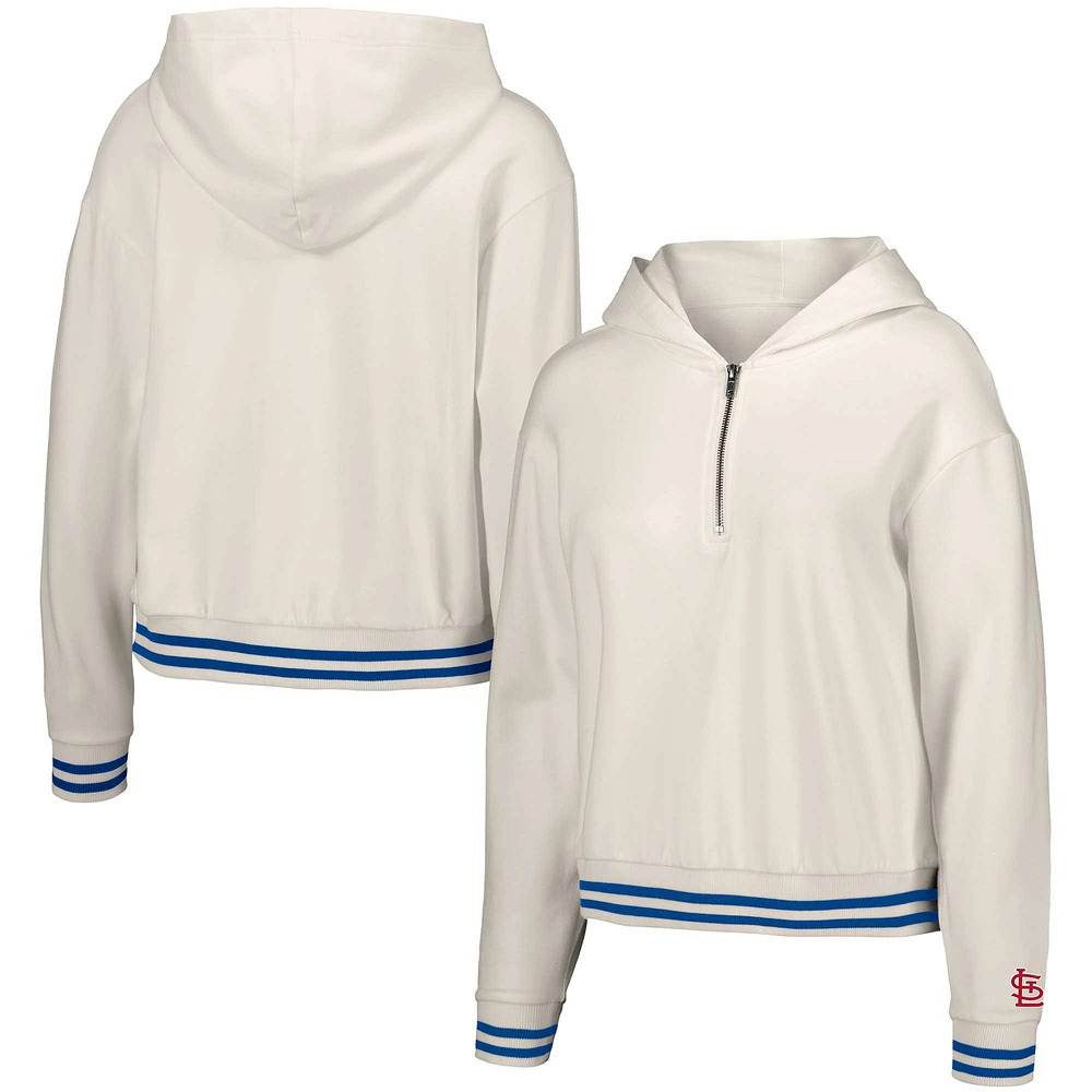 Chandail à capuchon trois quarts et zip en mélange Magnolia Lusso White Cardinals de Saint-Louis pour femme