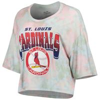 Women's Majestic Threads St. Louis Cardinals Cooperstown Collection Tie-Dye Boxy Cropped Tri-Blend T-Shirt