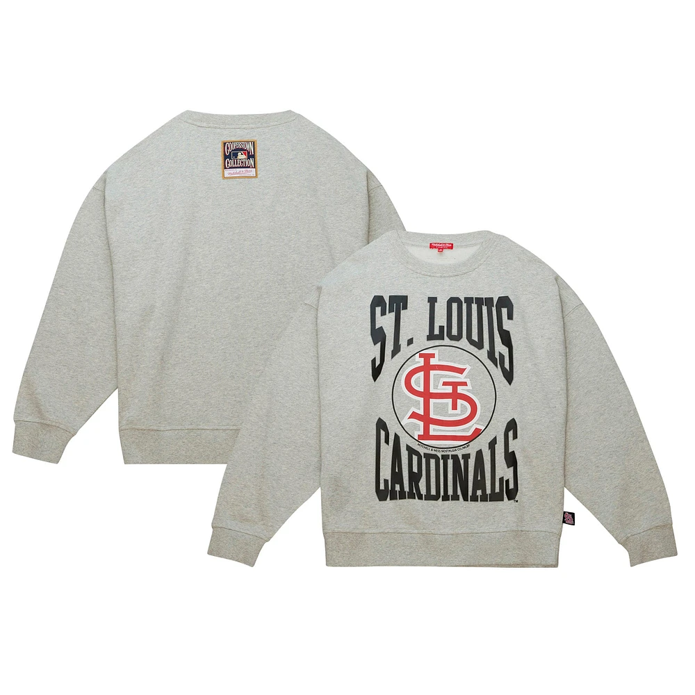 Chandail pour femme Mitchell & Ness gris chiné St. Louis Cardinals Cooperstown Collection Logo 3.0 Pullover