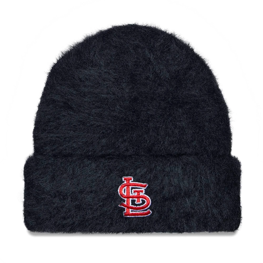 Bonnet en tricot à revers pelucheux St. Louis Cardinals New Era noir pour femme