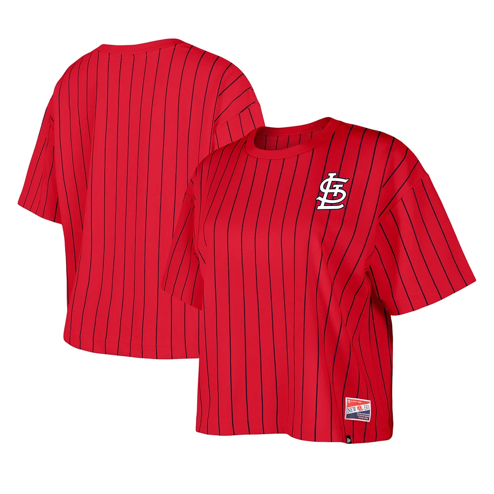 Women's New Era Red St. Louis Cardinals Boxy Pinstripe T-Shirt