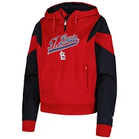 Women's New Era Red St. Louis Cardinals Color Block Fleece Quarter-Zip Hoodie