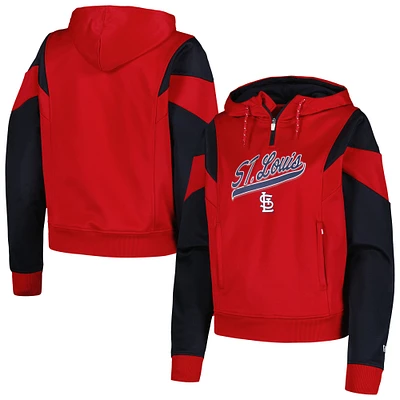 Women's New Era Red St. Louis Cardinals Color Block Fleece Quarter-Zip Hoodie