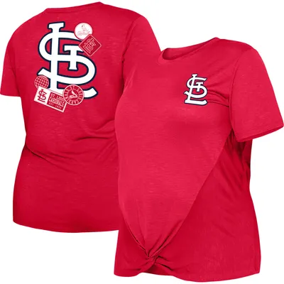 T-shirt New Era pour femme rouge St. Louis Cardinals taille plus à deux coups avec nœud sur le devant