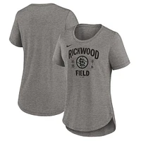 T-shirt à encolure dégagée tri-mélange Nike Heather Charcoal St. Louis Cardinals 2024 Rickwood Classic Tribute pour femme