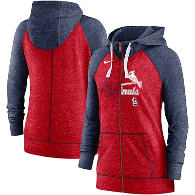 Women's Nike Heather Red/Heather Navy St. Louis Cardinals Split Wordmark Gym Vintage Raglan Lightweight Full-Zip Hoodie