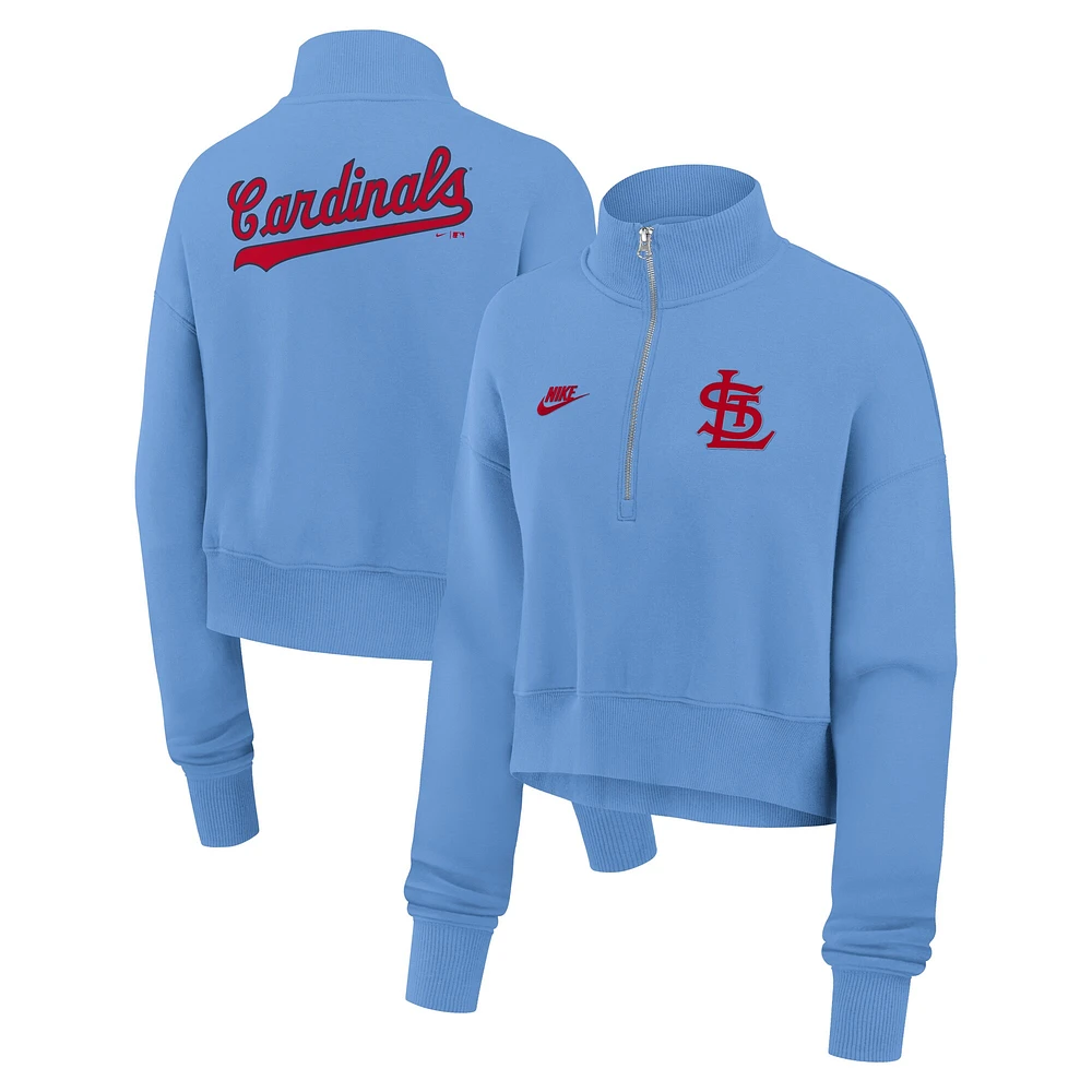 Women's Nike Light Blue St. Louis Cardinals Cooperstown Collection Phoenix Fleece Half-Zip Sweatshirt
