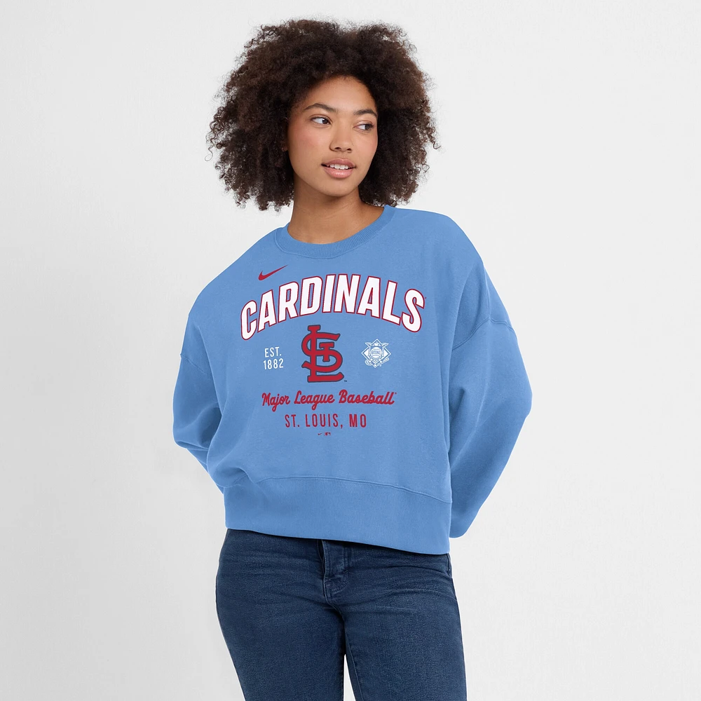 Sweat-shirt Nike bleu clair à manches longues et col montant pour femme des Cardinals de Saint-Louis
