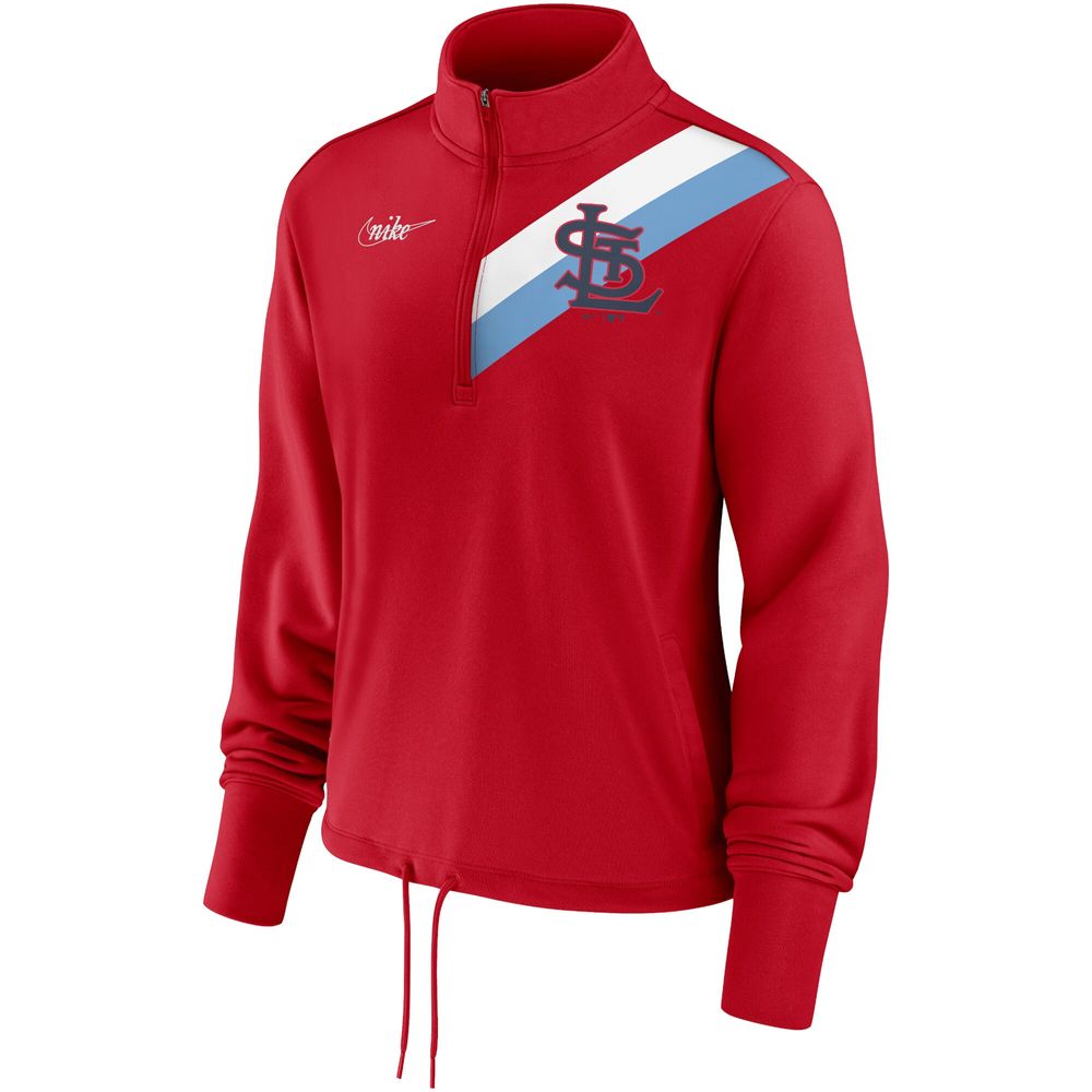 Women's Nike Red St. Louis Cardinals 1942-44 Cooperstown Collection Rewind Stripe Performance Half-Zip Pullover