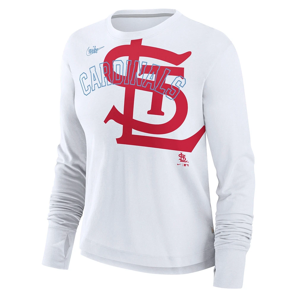 T-shirt à manches longues Nike blanc pour femme de la collection Cooperstown des Cardinals St. Louis