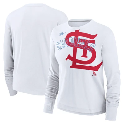 T-shirt à manches longues Nike blanc pour femme de la collection Cooperstown des Cardinals St. Louis