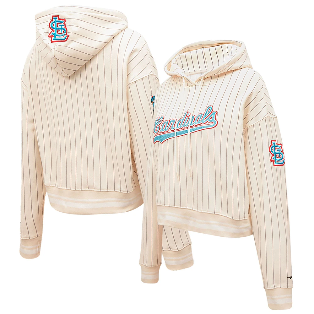 Women's Pro Standard Cream St. Louis Cardinals Pinstripe Retro Classic Cropped Pullover Hoodie