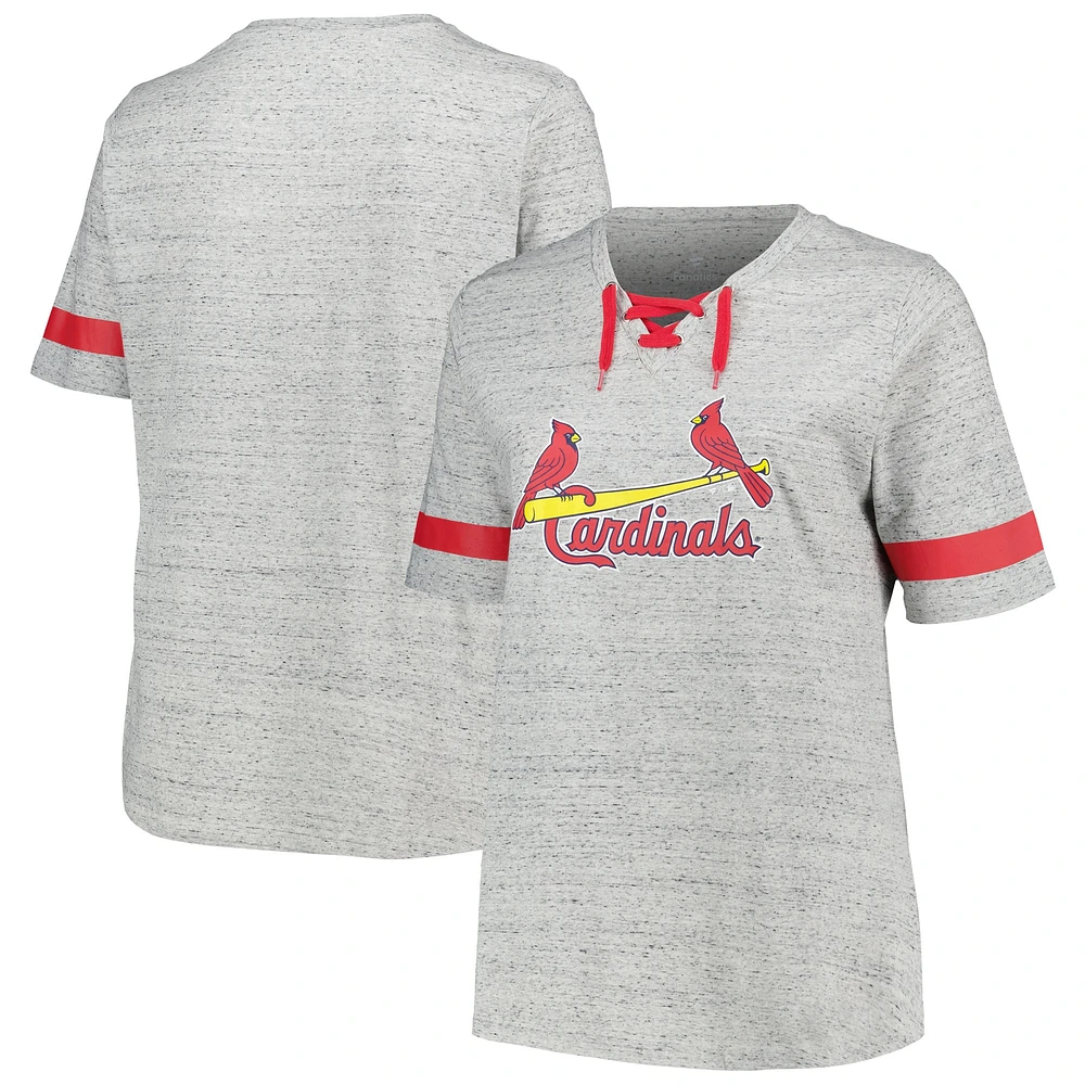 Women's Profile Heather Gray St. Louis Cardinals Plus Lace-Up T-Shirt