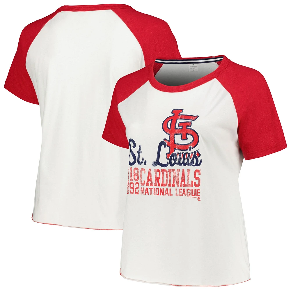 T-shirt raglan de baseball taille plus pour femmes, doux comme un raisin, St. Louis Cardinals, blanc