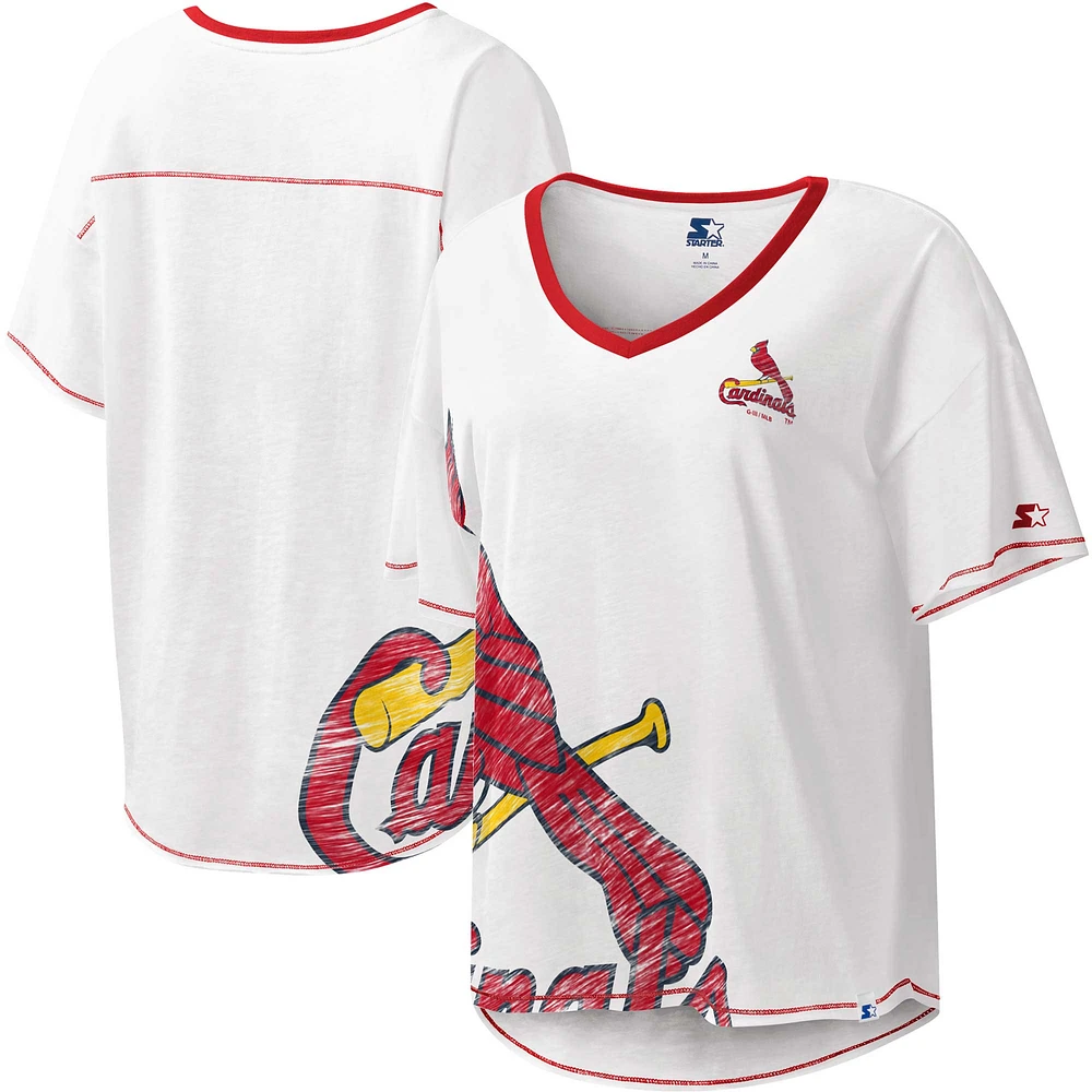 T-shirt à encolure en V pour femme Starter White Cardinals de St. Louis Perfect Game