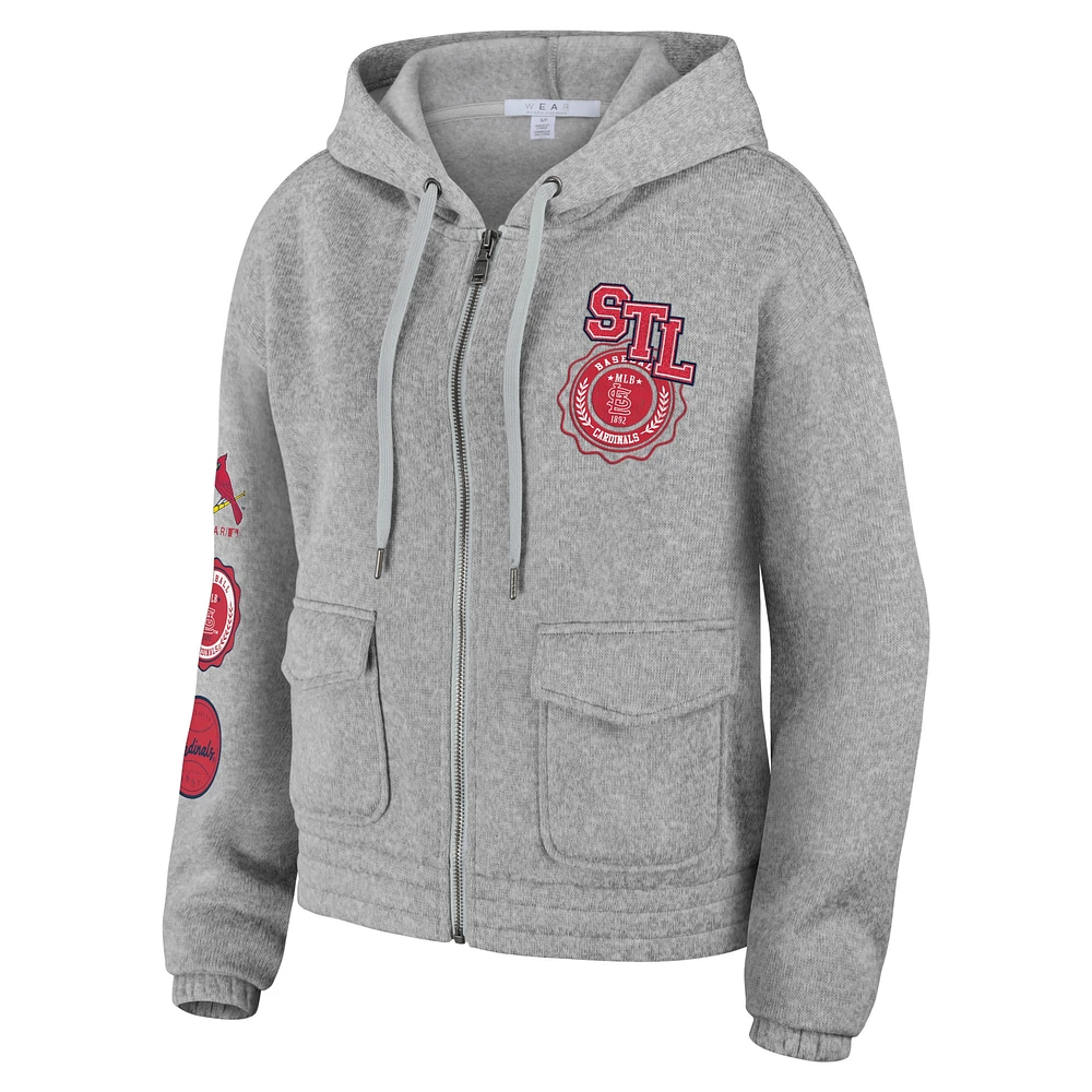 Women's WEAR by Erin Andrews Gray St. Louis Cardinals Full-Zip Hoodie