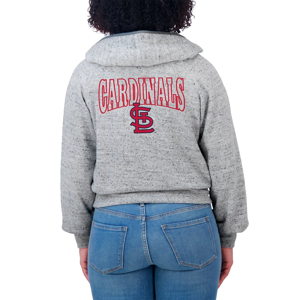 Women's WEAR by Erin Andrews  Heather Gray St. Louis Cardinals Speckled Fleece Cropped Full-Zip Hoodie