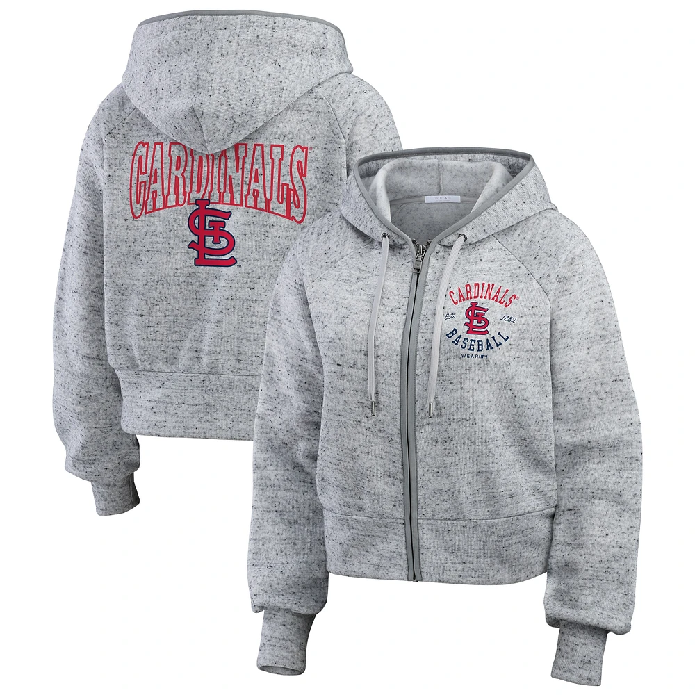 Women's WEAR by Erin Andrews  Heather Gray St. Louis Cardinals Speckled Fleece Cropped Full-Zip Hoodie