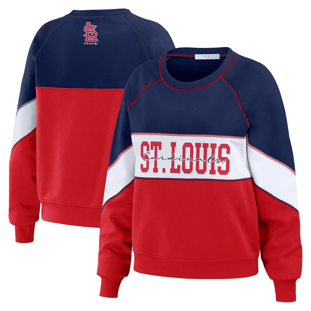 Women's WEAR by Erin Andrews Navy/Red St. Louis Cardinals Color Block Crew Neck Pullover Sweatshirt