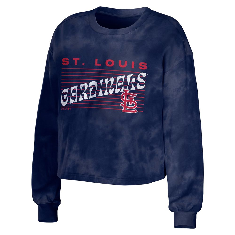 Women's WEAR by Erin Andrews Navy St. Louis Cardinals Tie-Dye Cropped Pullover Sweatshirt & Shorts Lounge Set