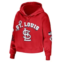 Women's WEAR by Erin Andrews Red St. Louis Cardinals Modest Patches Cropped Pullover Hoodie