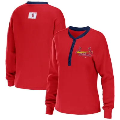 St. Louis Cardinals WEAR by Erin Andrews Women's Waffle Henley Long Sleeve T-Shirt - Red