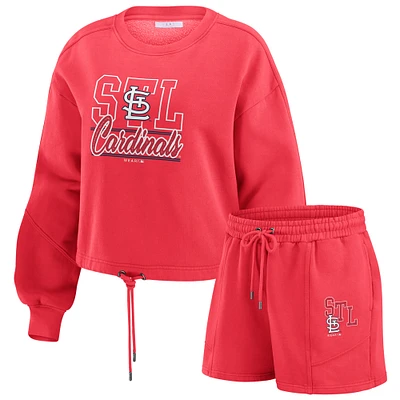 Ensemble de détente pour femme WEAR by Erin Andrews avec sweat-shirt et short en molleton délavé rouge des Cardinals St. Louis